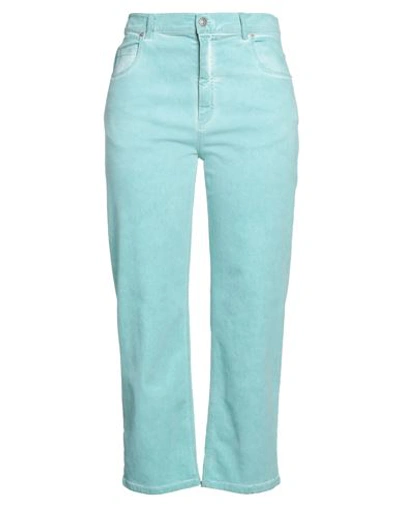 Marni Woman Jeans Turquoise Size 8 Cotton, Elastane, Calfskin In Blue
