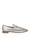 Giorgio Armani Woman Loafers Silver Size 11 Leather In Silver