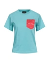 EMPORIO ARMANI EMPORIO ARMANI WOMAN T-SHIRT TURQUOISE SIZE S COTTON