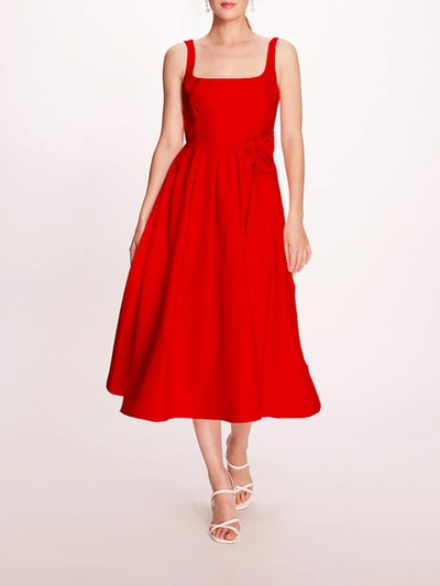 Marchesa Duchess Satin Midi Dress In Poppy