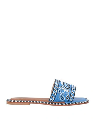 De Siena Woman Sandals Light Blue Size 8 Textile Fibers, Leather