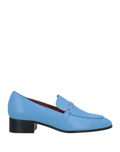 Maje Woman Loafers Azure Size 10 Leather In Blue