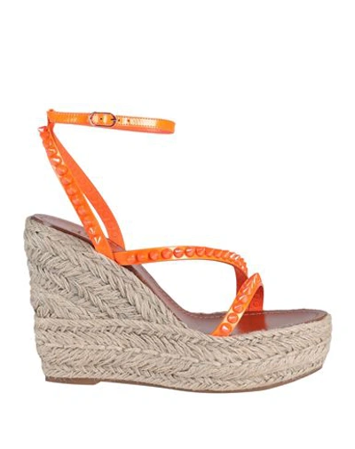 Christian Louboutin Woman Espadrilles Orange Size 10 Calfskin In Orange