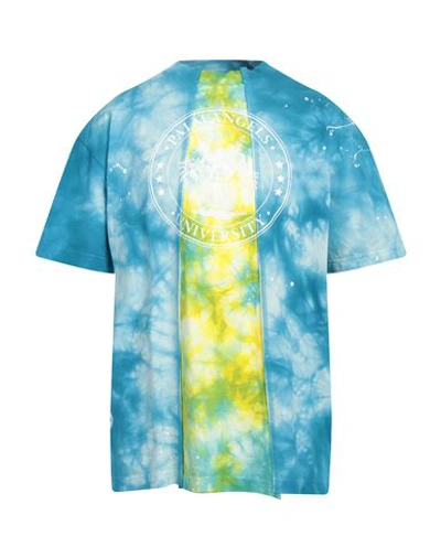 Palm Angels Man T-shirt Azure Size Xs Cotton, Polyester In Blue