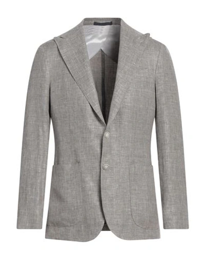 Barba Napoli Man Blazer Grey Size 42 Linen, Virgin Wool, Silk