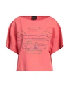 Emporio Armani Woman T-shirt Coral Size L Cotton, Polyamide In Red