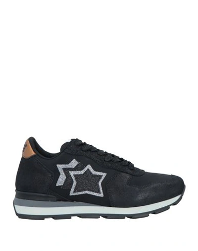 Atlantic Stars Man Sneakers Black Size 8 Soft Leather, Textile Fibers