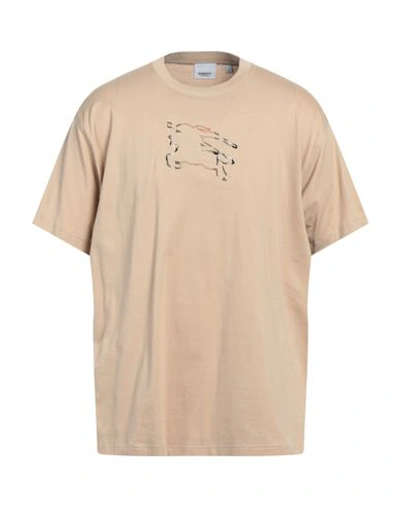 Burberry Man T-shirt Sand Size L Cotton, Elastane In Beige
