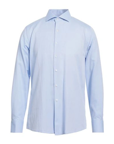 Egon Von Furstenberg Man Shirt Azure Size 16 Cotton In Blue