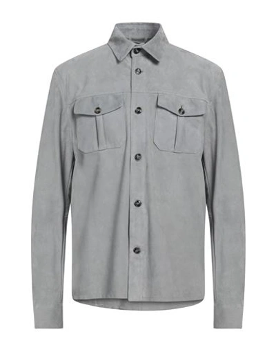 Barba Napoli Man Shirt Grey Size 46 Leather