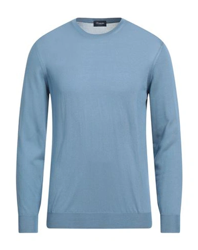 Drumohr Man Sweater Slate Blue Size 40 Silk