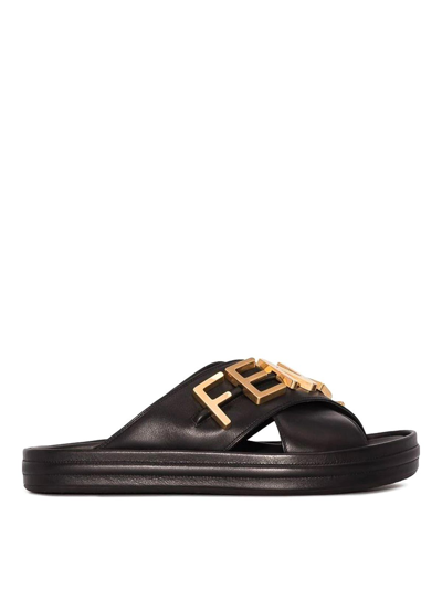 Fendi Leather Sandals In Negro