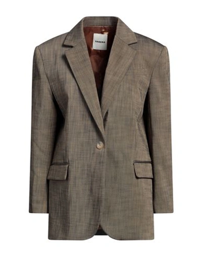 Sandro Woman Blazer Military Green Size 10 Viscose, Polyester, Elastane In Grey