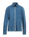 Barba Napoli Man Jacket Slate Blue Size 46 Leather
