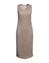 Brunello Cucinelli Open-knit Shift Midi Dress In Brown