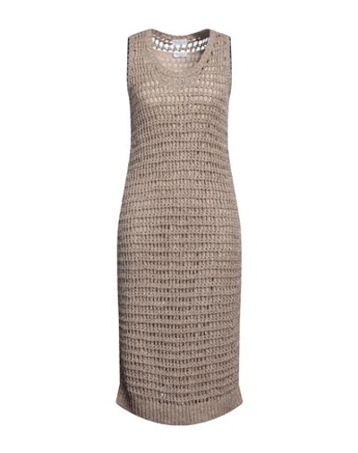 Brunello Cucinelli Woman Midi Dress Beige Size L Linen, Silk, Polyamide, Cotton