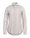 Fedeli Man Shirt Khaki Size 17 Cotton, Elastane In Beige