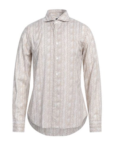 Fedeli Man Shirt Khaki Size 17 Cotton, Elastane In Beige