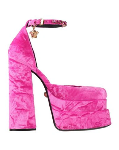 Versace Woman Pumps Fuchsia Size 7.5 Textile Fibers In Pink