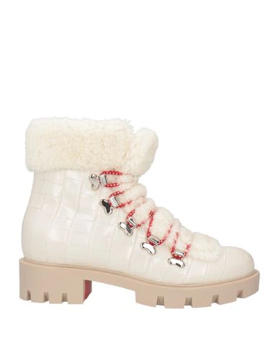 Christian Louboutin Woman Ankle Boots Off White Size 8 Leather, Shearling