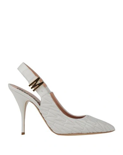 Moschino Woman Pumps Silver Size 9 Soft Leather In Off White