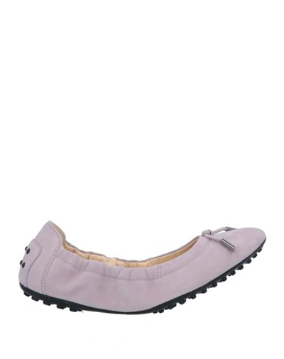 Tod's Woman Ballet Flats Lilac Size 6 Leather In Purple