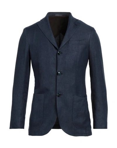 Barba Napoli Man Blazer Midnight Blue Size 44 Linen, Virgin Wool, Silk
