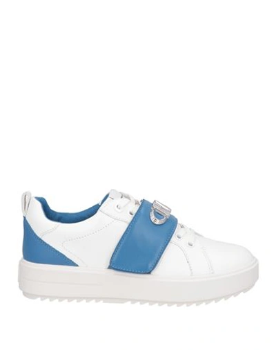 Michael Michael Kors Woman Sneakers Pastel Blue Size 6 Bovine Leather, Textile Fibers In White