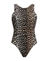 Ganni Leopard-print Swimsuit In Beige