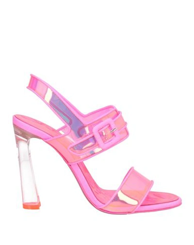 Christian Louboutin Woman Sandals Fuchsia Size 7 Leather, Plastic In Pink