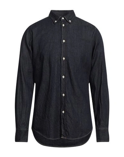 Dsquared2 Man Denim Shirt Blue Size 44 Cotton, Hemp