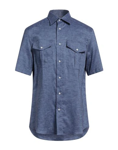 Brunello Cucinelli Man Shirt Navy Blue Size Xl Linen