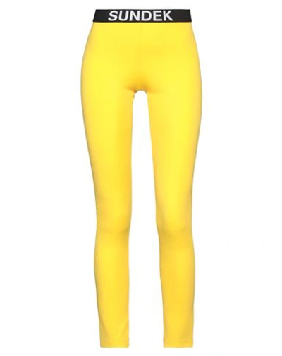 Sundek Woman Leggings Yellow Size S Recycled Polyamide, Elastane