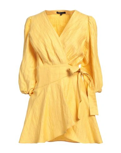 Maje Crinkled Linen-blend Mini Wrap Dress In Yellow