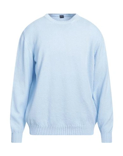 Fedeli Man Sweater Sky Blue Size 46 Cotton In Blue
