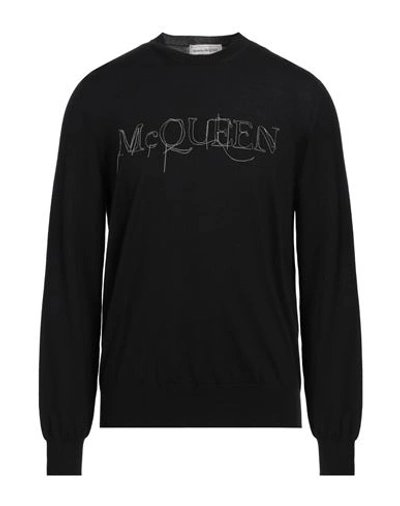 Alexander Mcqueen Logo Embellished Crewneck Sweater In Negro