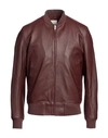 Sandro Man Jacket Burgundy Size Xl Lambskin, Viscose, Polyamide, Elastane In Red
