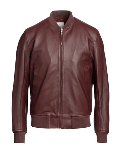 Sandro Man Jacket Burgundy Size S Lambskin, Viscose, Polyamide, Elastane In Red