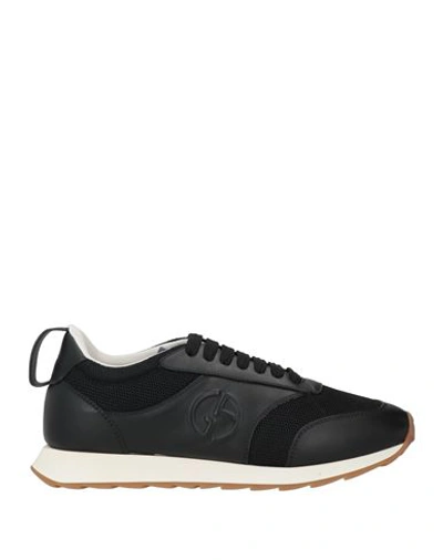 Giorgio Armani Man Sneakers Black Size 9 Polyester, Cow Leather