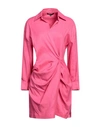 MAJE MAJE WOMAN MINI DRESS FUCHSIA SIZE 10 LINEN, VISCOSE, ELASTANE