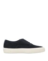 Giorgio Armani Man Sneakers Midnight Blue Size 12 Calfskin In Blue