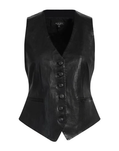 Rag & Bone Woman Tailored Vest Black Size 2 Lambskin, Cotton