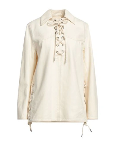 Chloé Woman Denim Shirt Ivory Size 8 Cotton, Hemp, Brass In White