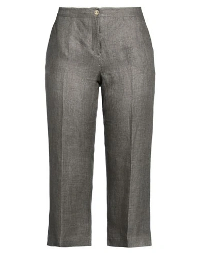 Barba Napoli Woman Cropped Pants Lead Size 10 Linen In Grey