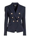 Balmain Black Double-breasted Jacket With Branded Buttons And Asymmetric Cut In Wool Woman In Blue