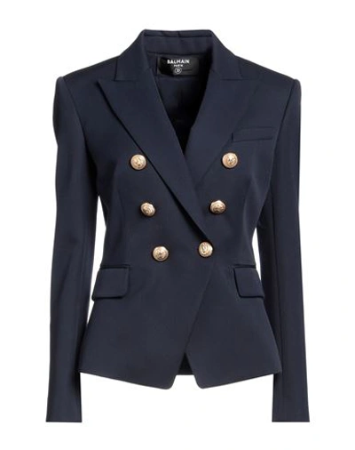 Balmain Woman Blazer Midnight Blue Size 6 Wool, Cotton, Viscose