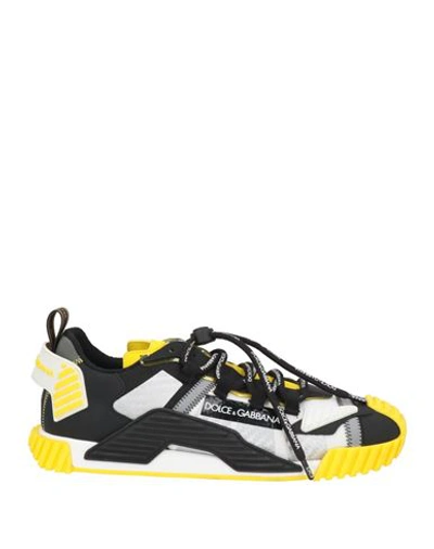Dolce & Gabbana Man Sneakers Yellow Size 8.5 Polyamide, Calfskin, Elastane, Synthetic Fibers, Cotton