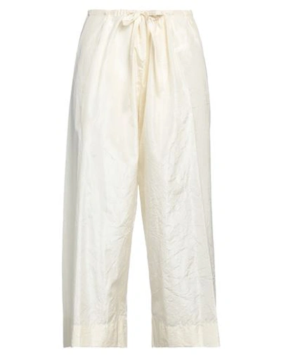The Row Woman Cropped Pants Ivory Size L Silk In White