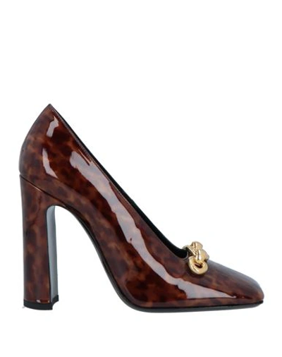 Saint Laurent Woman Pumps Brown Size 7 Leather, Polyurethane