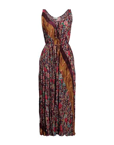Pierre-louis Mascia Pierre Louis Mascia Pleated Long Dress With Print In Purple
